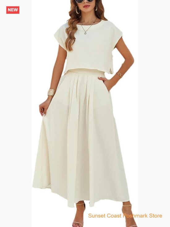 Other - Cap Sleeve Top Elastic Waist Maxi Skirt Set with Pockets 100% Viscose